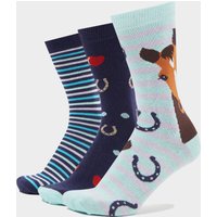 Platinum Wild Feet Womens Fashion Socks 3 Pack - Horse  Blue