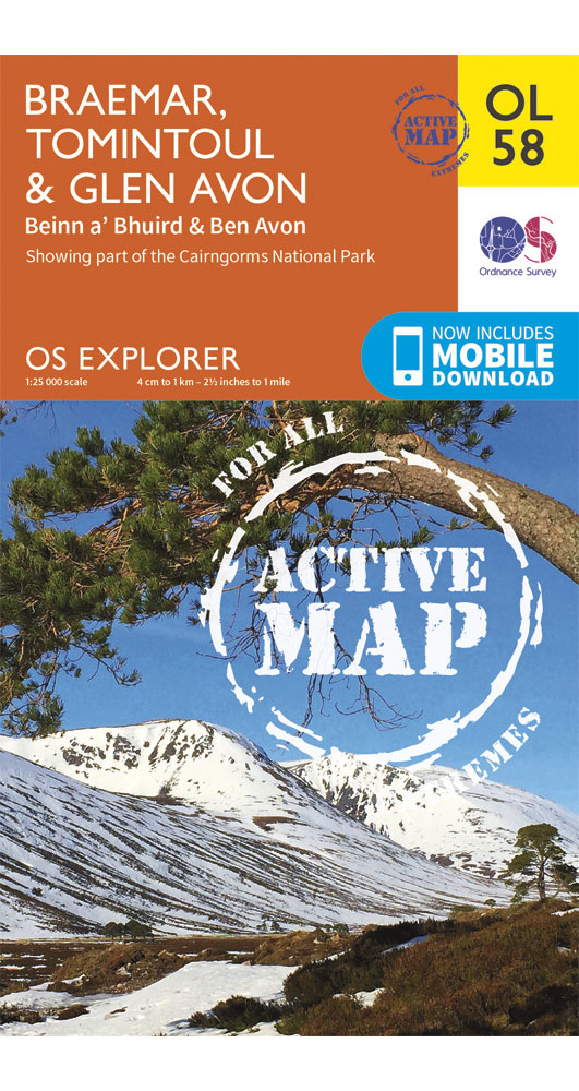 Ordnance Survey Braemar  TomintoulandGlen Avon - Os Explorer Active Ol58 Map