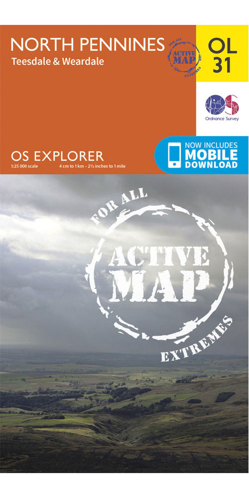Ordnance Survey North Pennines - TeesdaleandWeardale - Os Explorer Active Ol31 Map