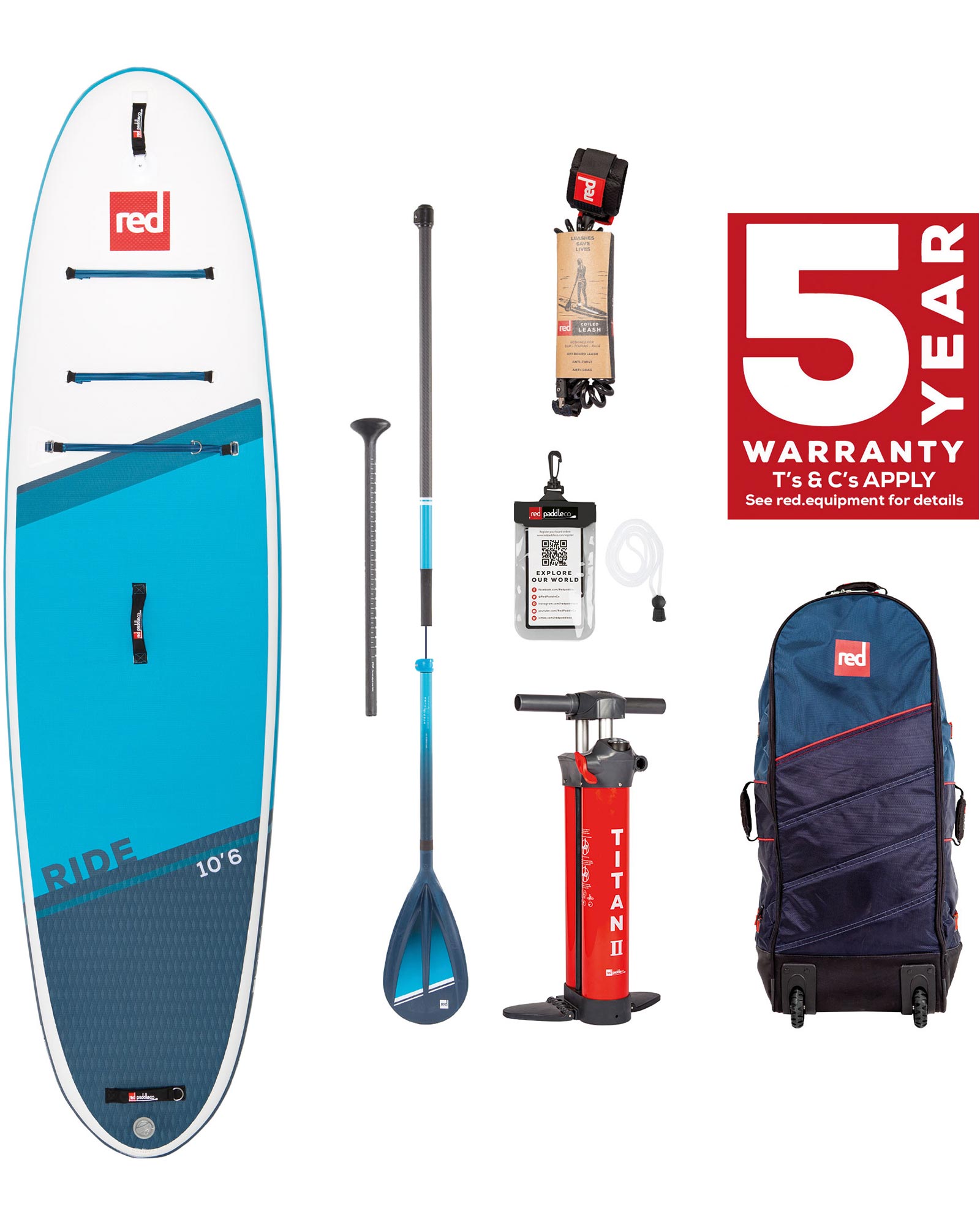 Red 10.6 Ride Inflatable Sup Package - Hybrid Tough Paddle
