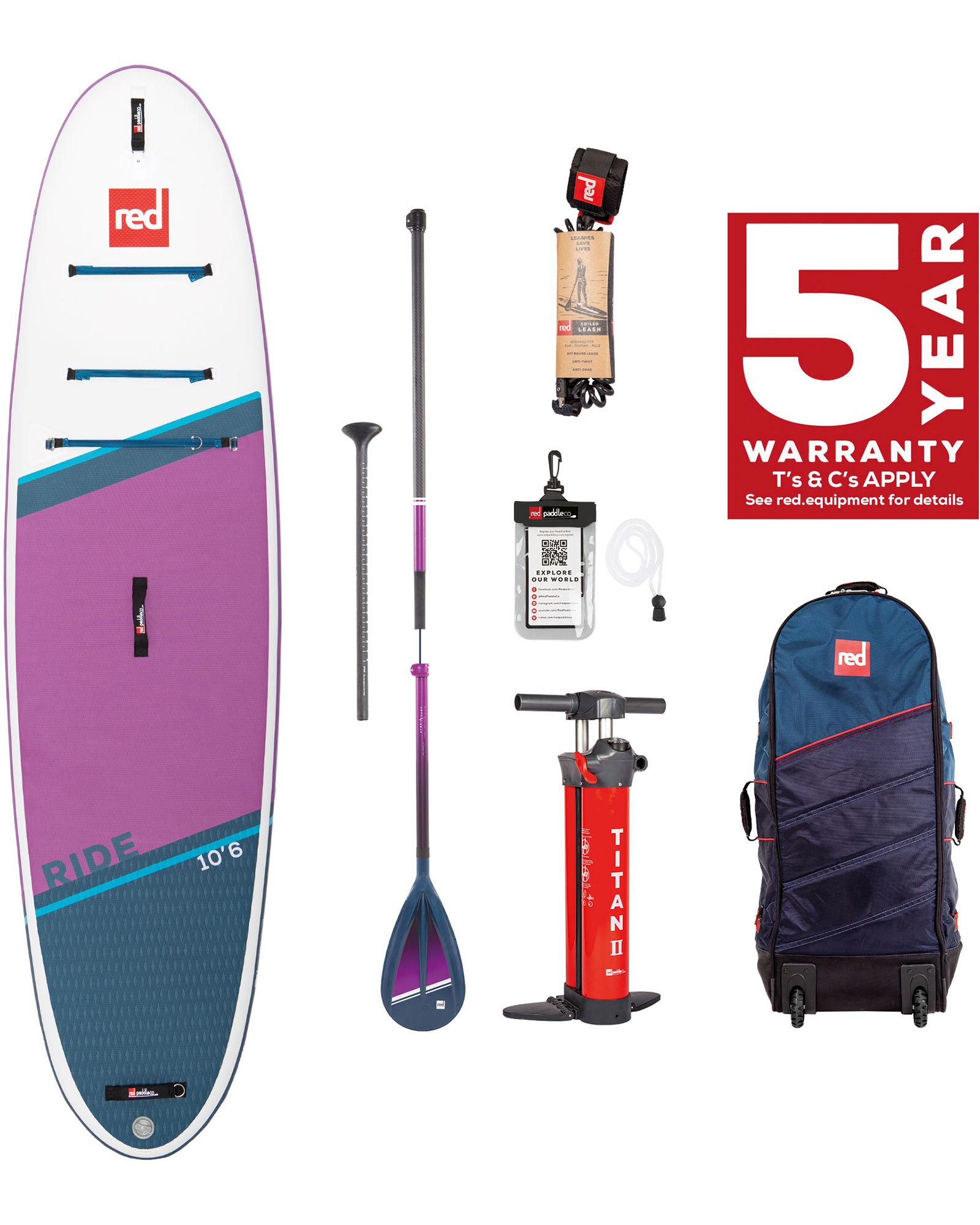 Red 10.6 Ride Purple Inflatable Sup Package - Hybrid Tough Paddle