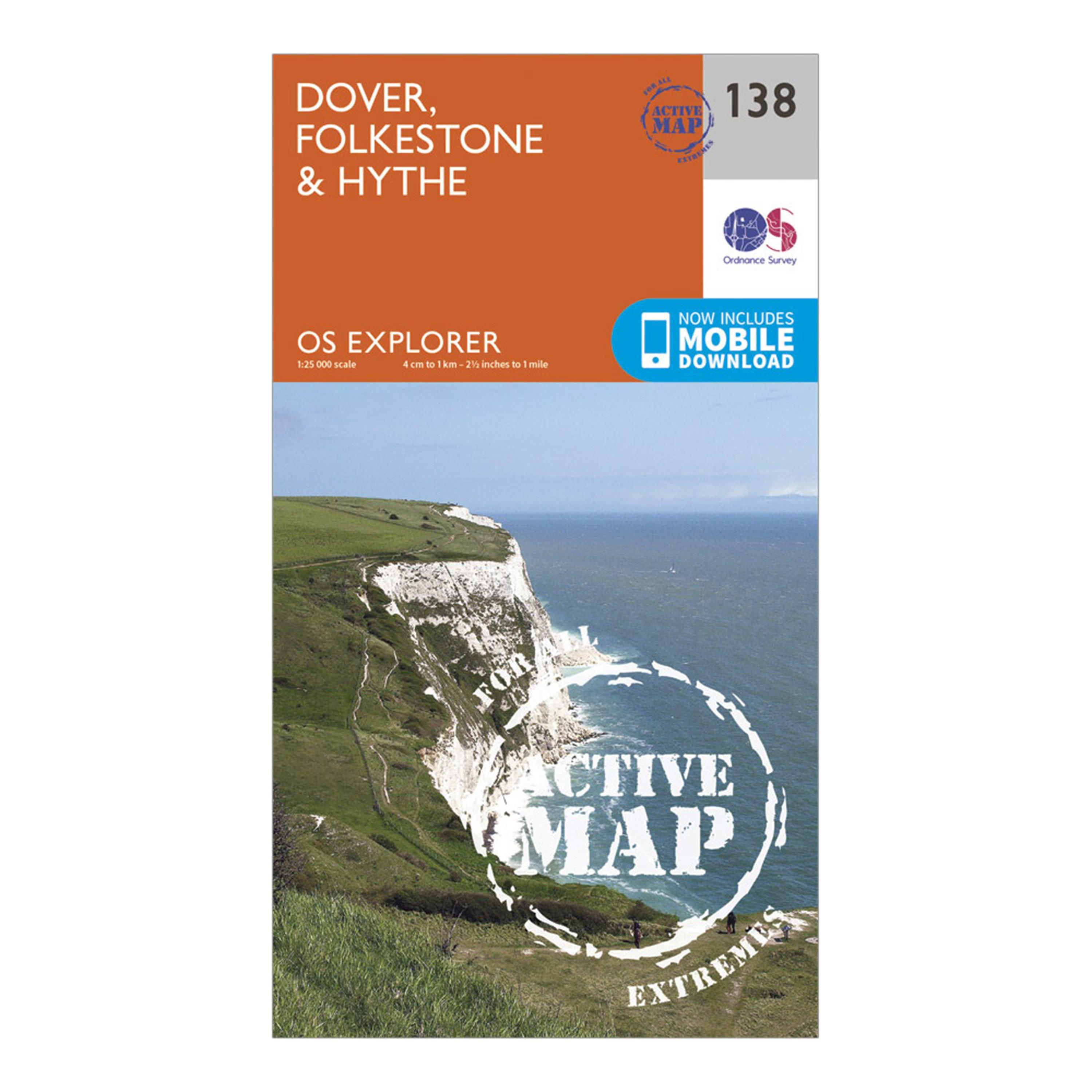 Ordnance Survey Explorer Active 138 Dover  FolkstoreandHythe Map With Digital Version  Orange