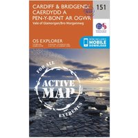 Ordnance Survey Explorer Active 151 CardiffandBridgend Map With Digital Version  Orange