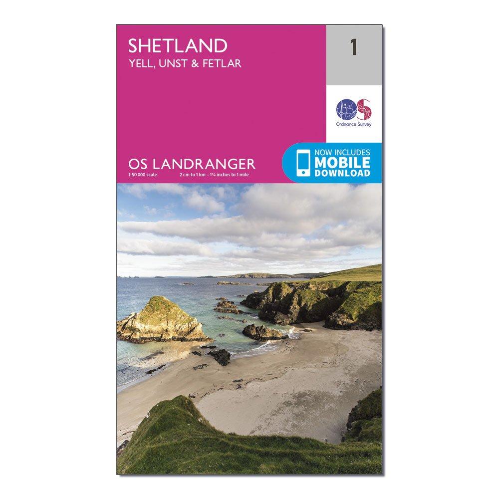 Ordnance Survey Landranger 1 Shetland  Yell  Unst And Fetlar Map With Digital Version  Pink