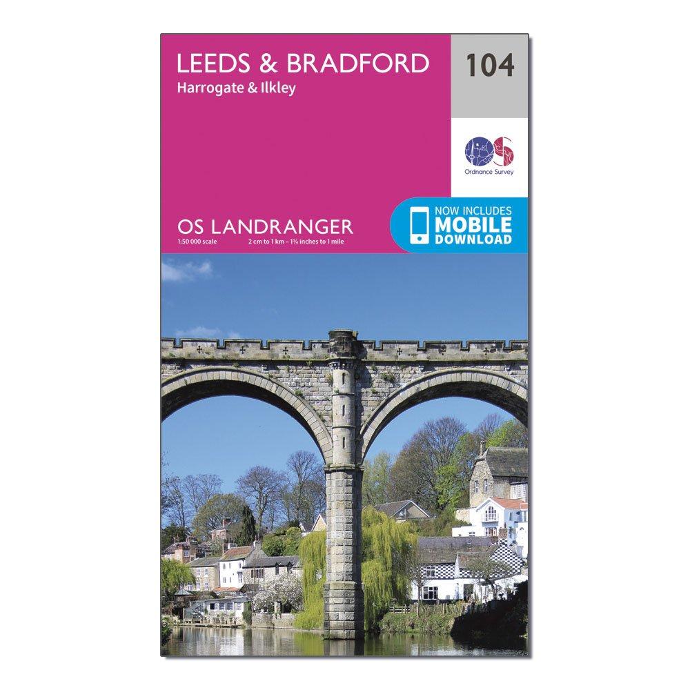 Ordnance Survey Landranger 104 LeedsandBradford  HarrogateandIlkley Map With Digital Version  Pink