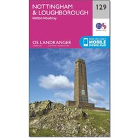 Ordnance Survey Landranger 129 NottinghamandLoughborough  Melton Mowbray Map With Digital Version  Pink