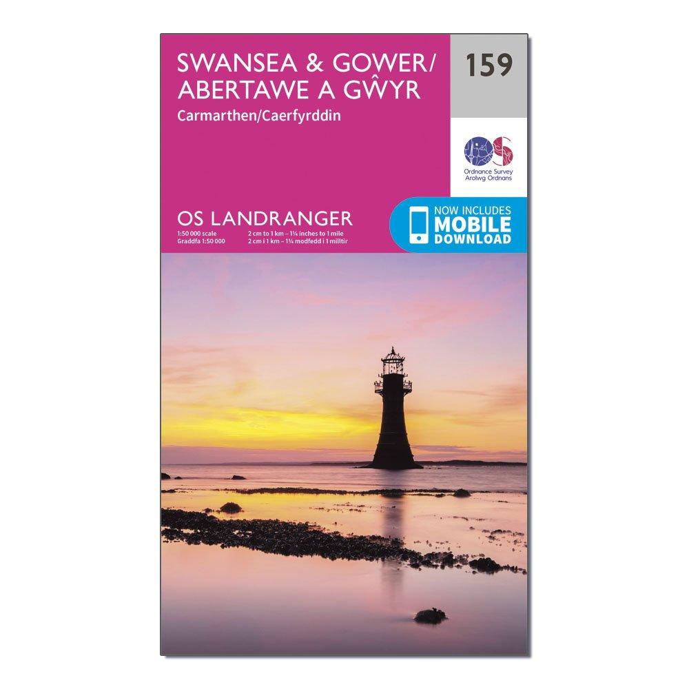 Ordnance Survey Landranger 159 SwanseaandGower  Carmarthen Map With Digital Version  Pink