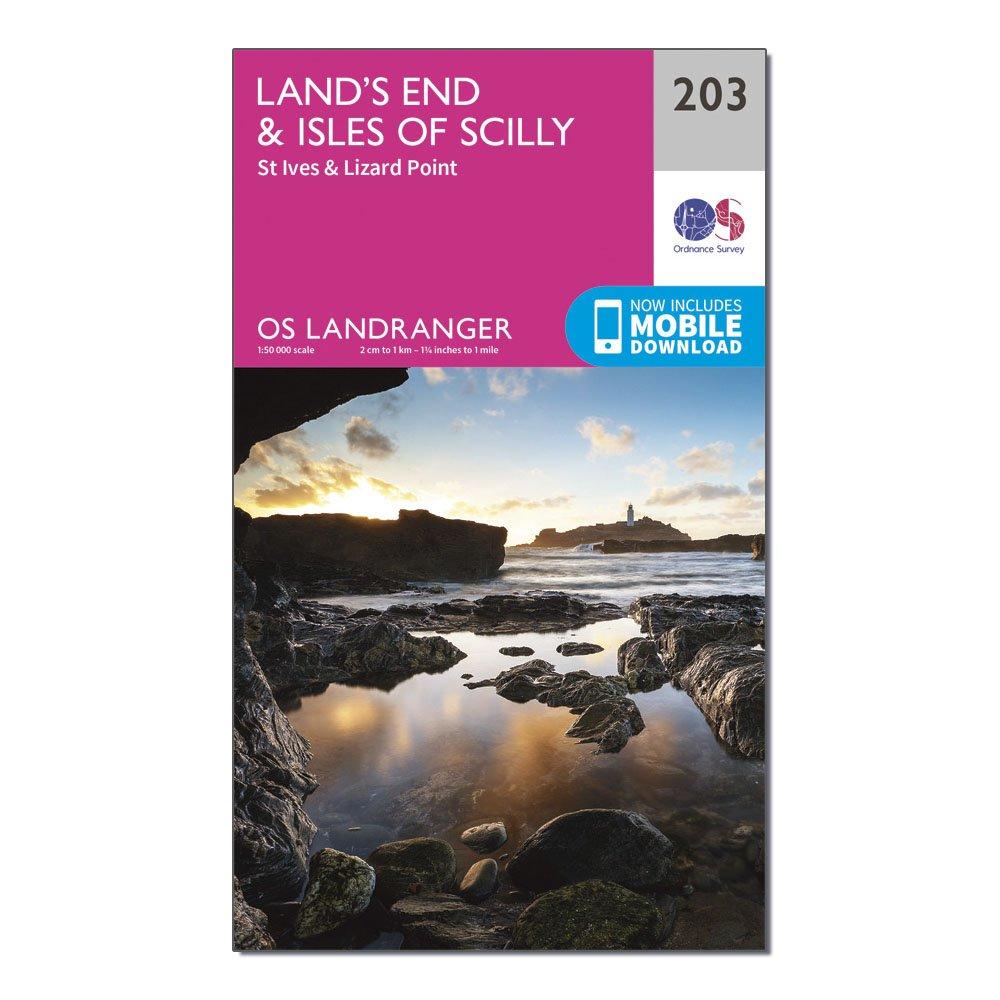 Ordnance Survey Landranger 203 Lands EndandIsles Of Scilly  St IvesandLizard Point Map With Digital Version  Pink