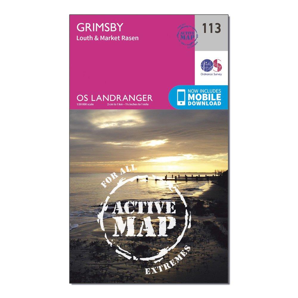 Ordnance Survey Landranger Active 113 Grimsby  LouthandMarket Rasen Map With Digital Version  Pink