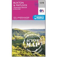 Ordnance Survey Landranger Active 119 BuxtonandMatlock  Chesterfield  BakewellandDove Dale Map With Digital Version  Pink