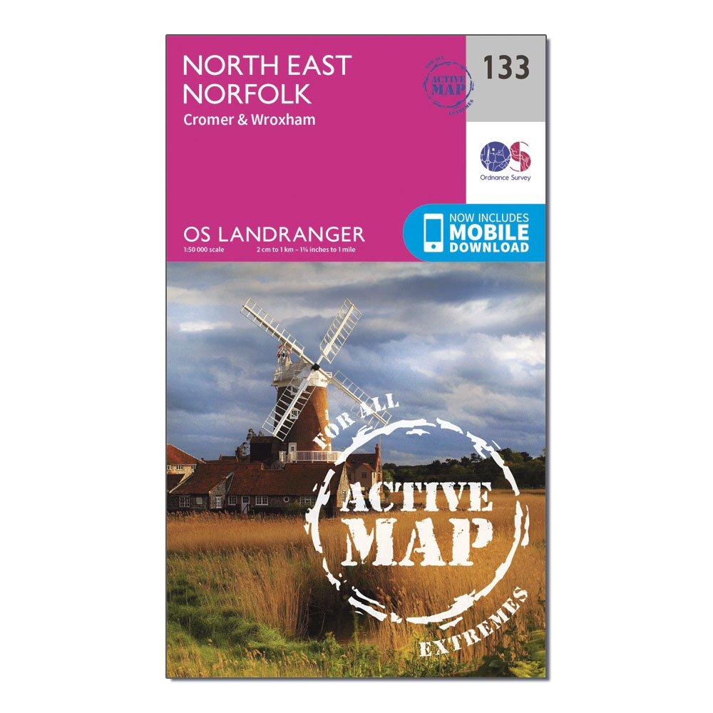 Ordnance Survey Landranger Active 133 North East Norfolk  CromerandWroxham Fakenham Map With Digital Version  Pink