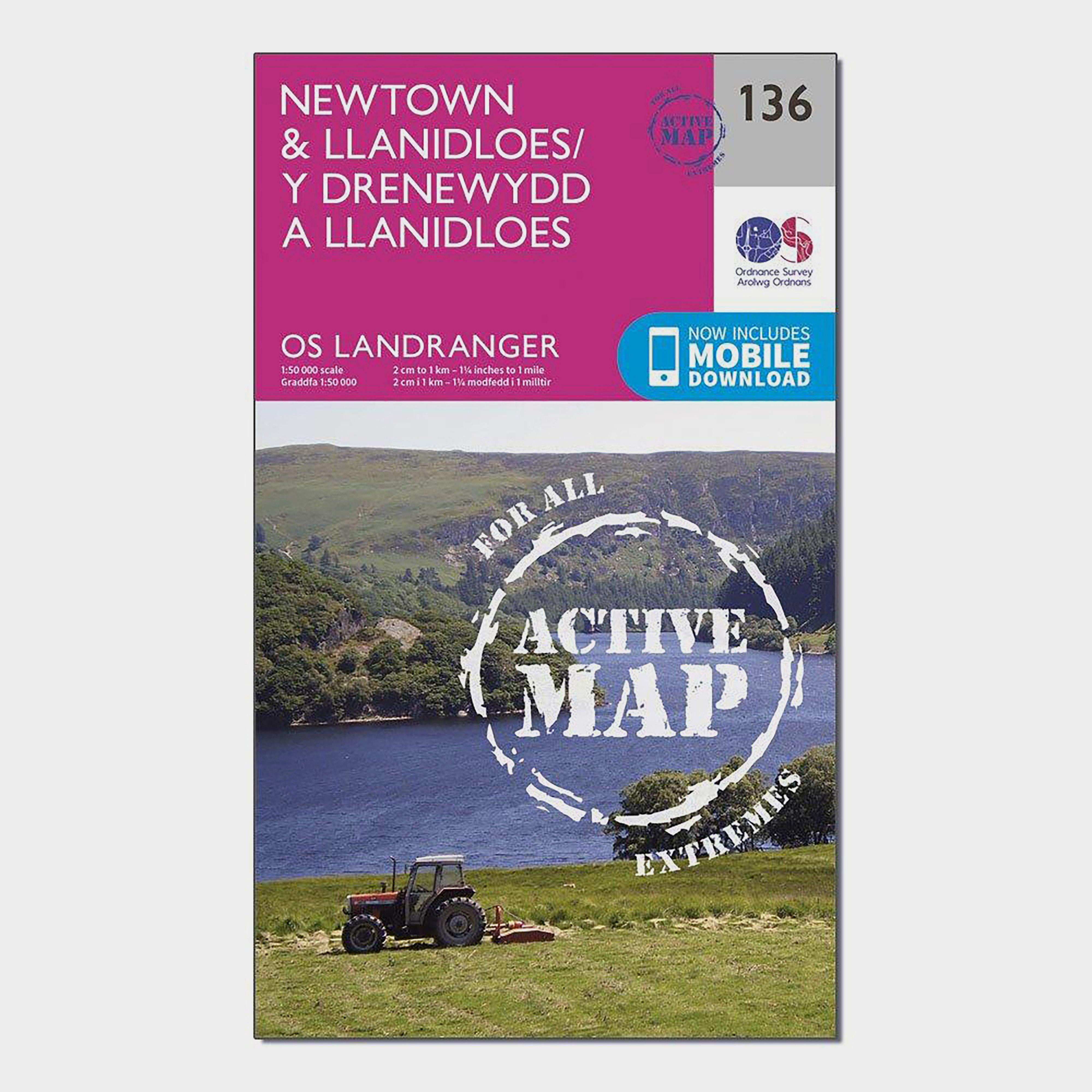 Ordnance Survey Landranger Active 136 NewtownandLlanidloes Map With Digital Version  Pink