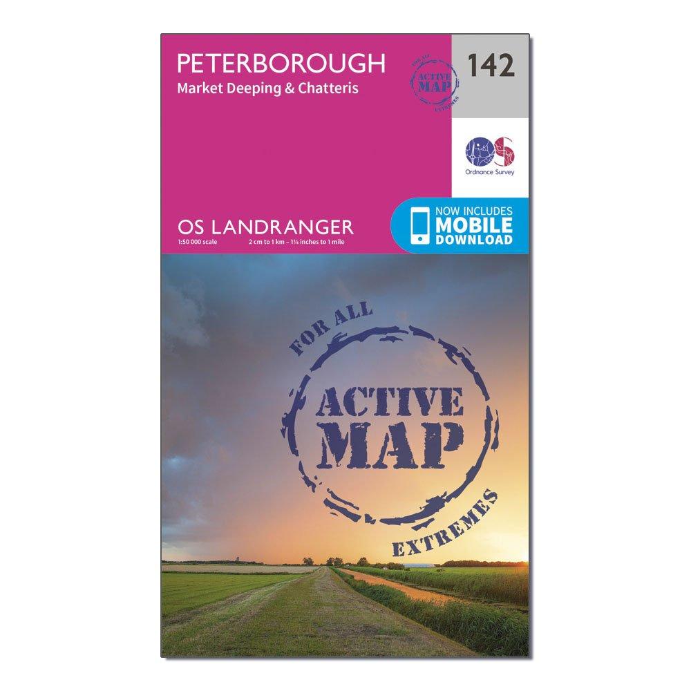 Ordnance Survey Landranger Active 142 Peterborough  Market DeepingandChatteris Map With Digital Version  Pink