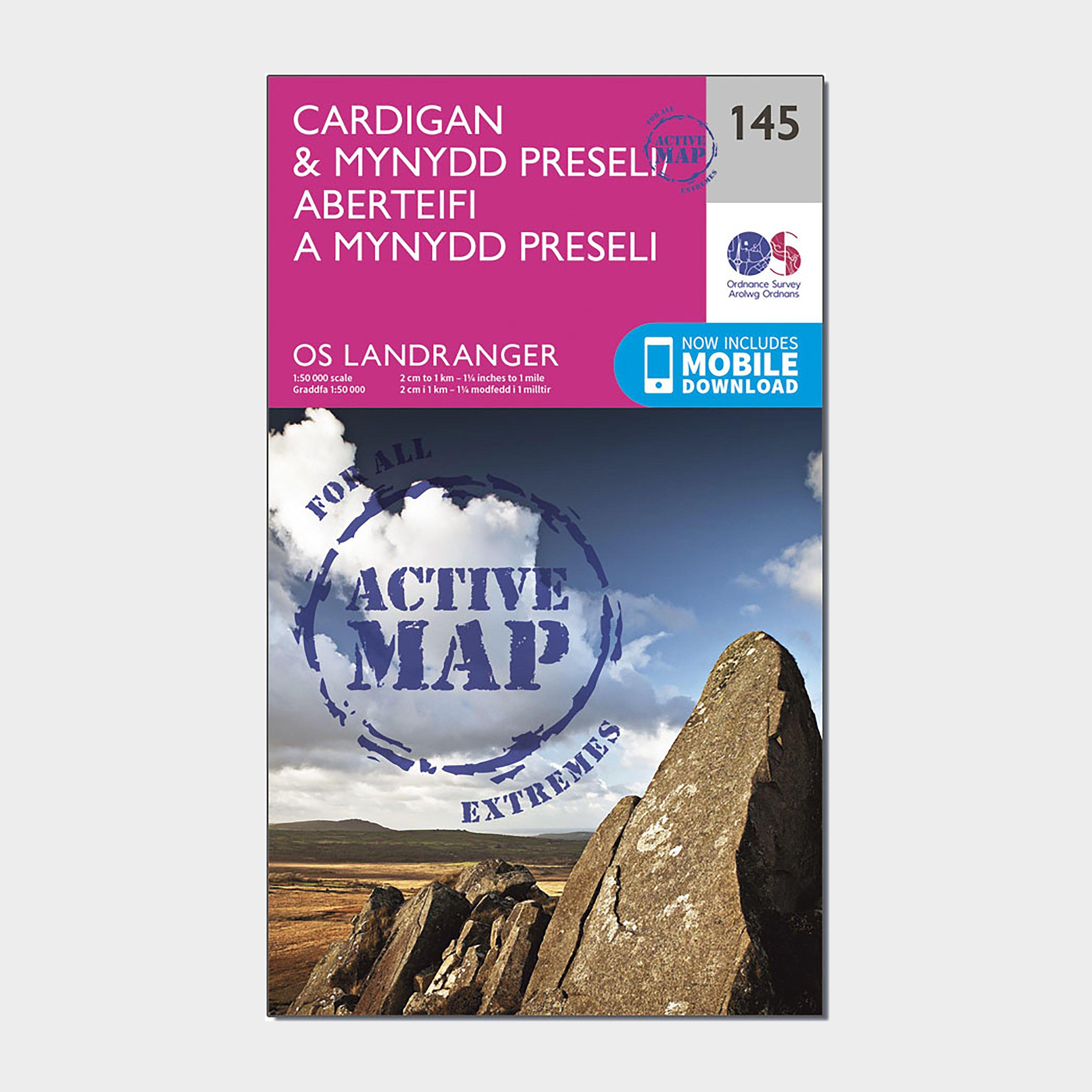 Ordnance Survey Landranger Active 145 CardiganandMynydd Preseli Map With Digital Version  Pink