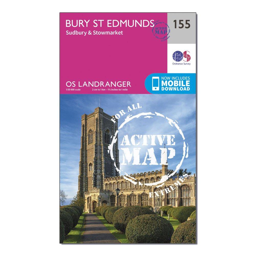 Ordnance Survey Landranger Active 155 Bury St Edmunds  SudburyandStowmarket Map With Digital Version  Pink