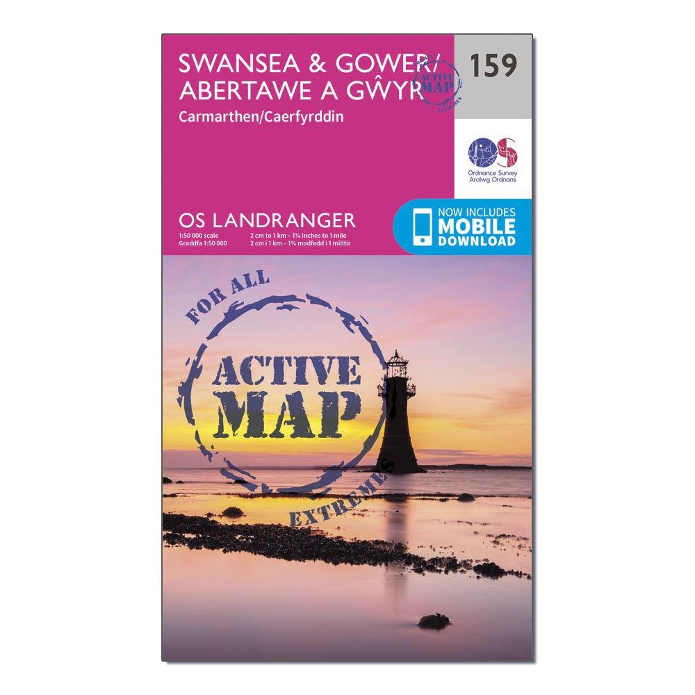 Ordnance Survey Landranger Active 159 SwanseaandGower  Carmarthen Map With Digital Version  Pink