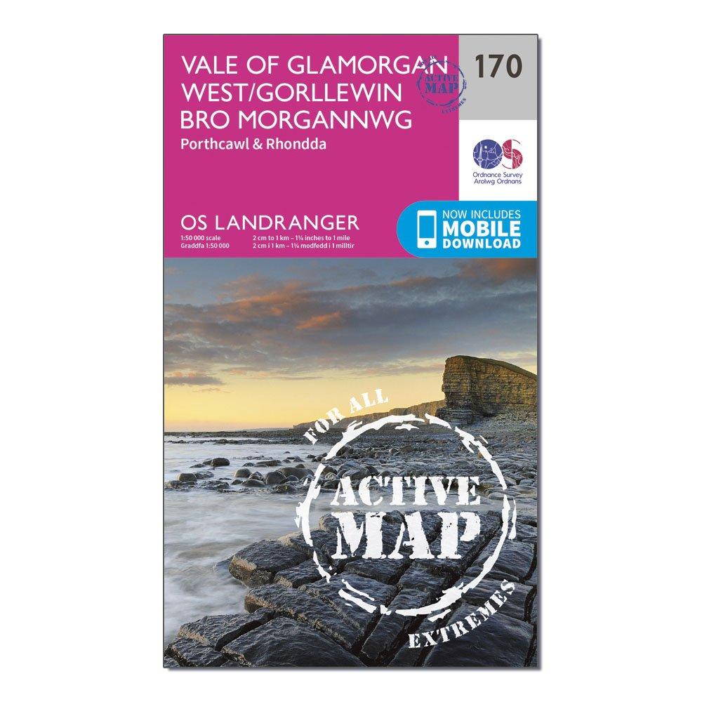 Ordnance Survey Landranger Active 170 Vale Of Glamorgan  RhonddaandPorthcawl Map With Digital Version  Pink