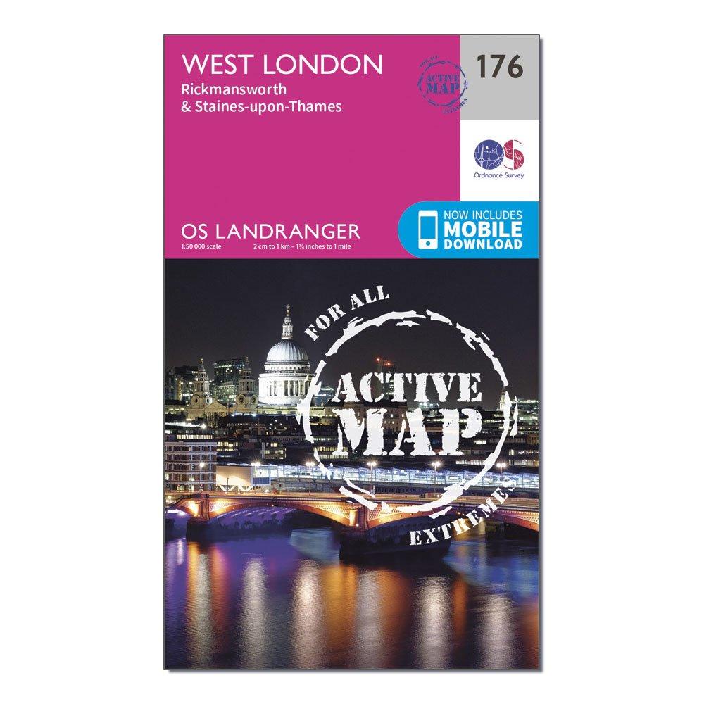 Ordnance Survey Landranger Active 176 West London  RickmansworthandStaines Map With Digital Version  Pink