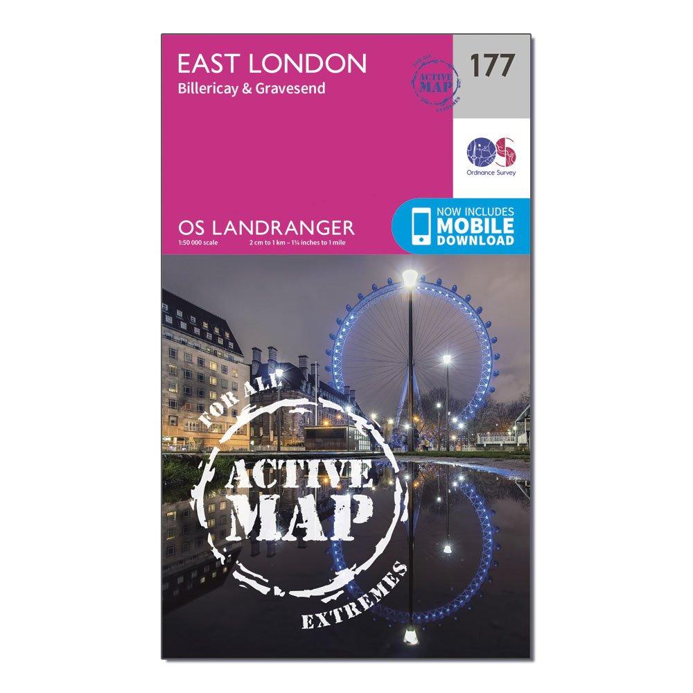 Ordnance Survey Landranger Active 177 East London  BillericayandGravesend Map With Digital Version  Pink