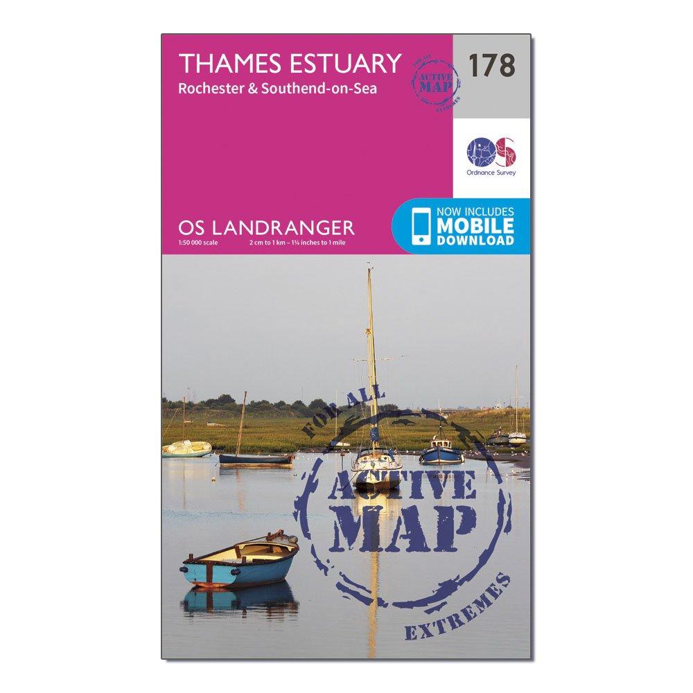 Ordnance Survey Landranger Active 178 Thames Estuary  RochesterandSouthend-on-sea Map With Digital Version  Pink