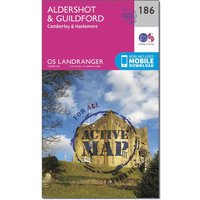 Ordnance Survey Landranger Active 186 AldershotandGuildford  CamberleyandHaslemere Map With Digital Version  Pink