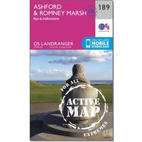 Ordnance Survey Landranger Active 189 AshfordandRomney Marsh  RyeandFolkestone Map With Digital Version  Pink