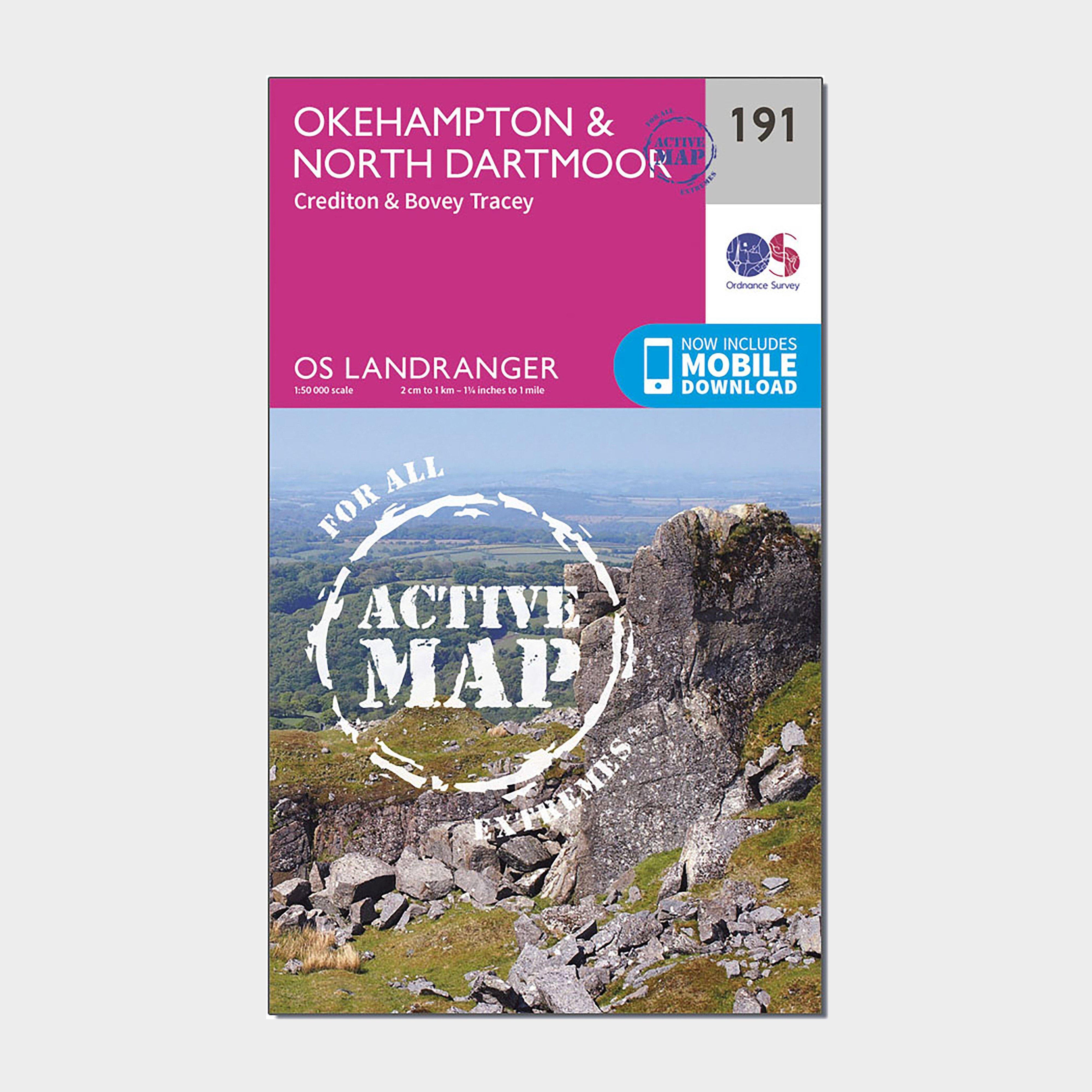 Ordnance Survey Landranger Active 191 OkehamptonandNorth Dartmoor Map With Digital Version  Pink