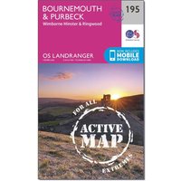 Ordnance Survey Landranger Active 195 BournemouthandPurbeck  Wimborne MinsterandRingwood Map With Digital Version  Pink