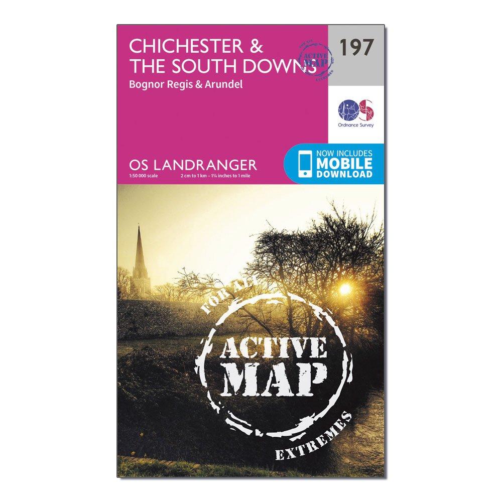 Ordnance Survey Landranger Active 197 ChichesterandThe South Downs Map With Digital Version  Pink