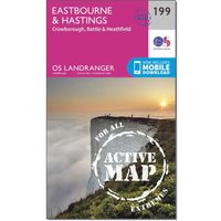 Ordnance Survey Landranger Active 199 EastbourneandHastings  BattleandHeathfield Map With Digital Version  Pink
