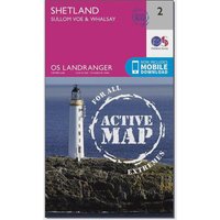 Ordnance Survey Landranger Active 2 Shetland  Sullom VoeandWhalsay Map With Digital Version  Pink