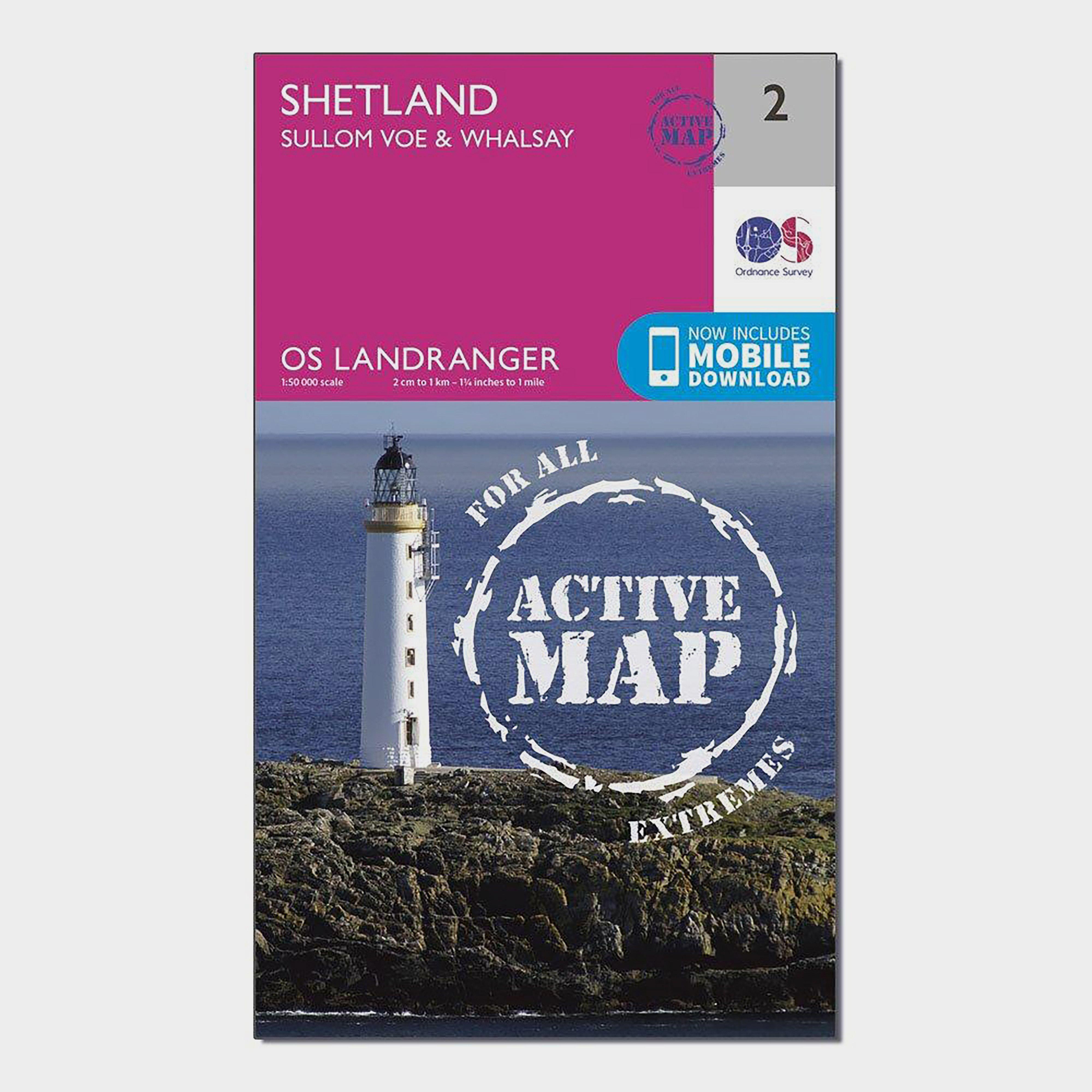 Ordnance Survey Landranger Active 2 Shetland  Sullom VoeandWhalsay Map With Digital Version  Pink