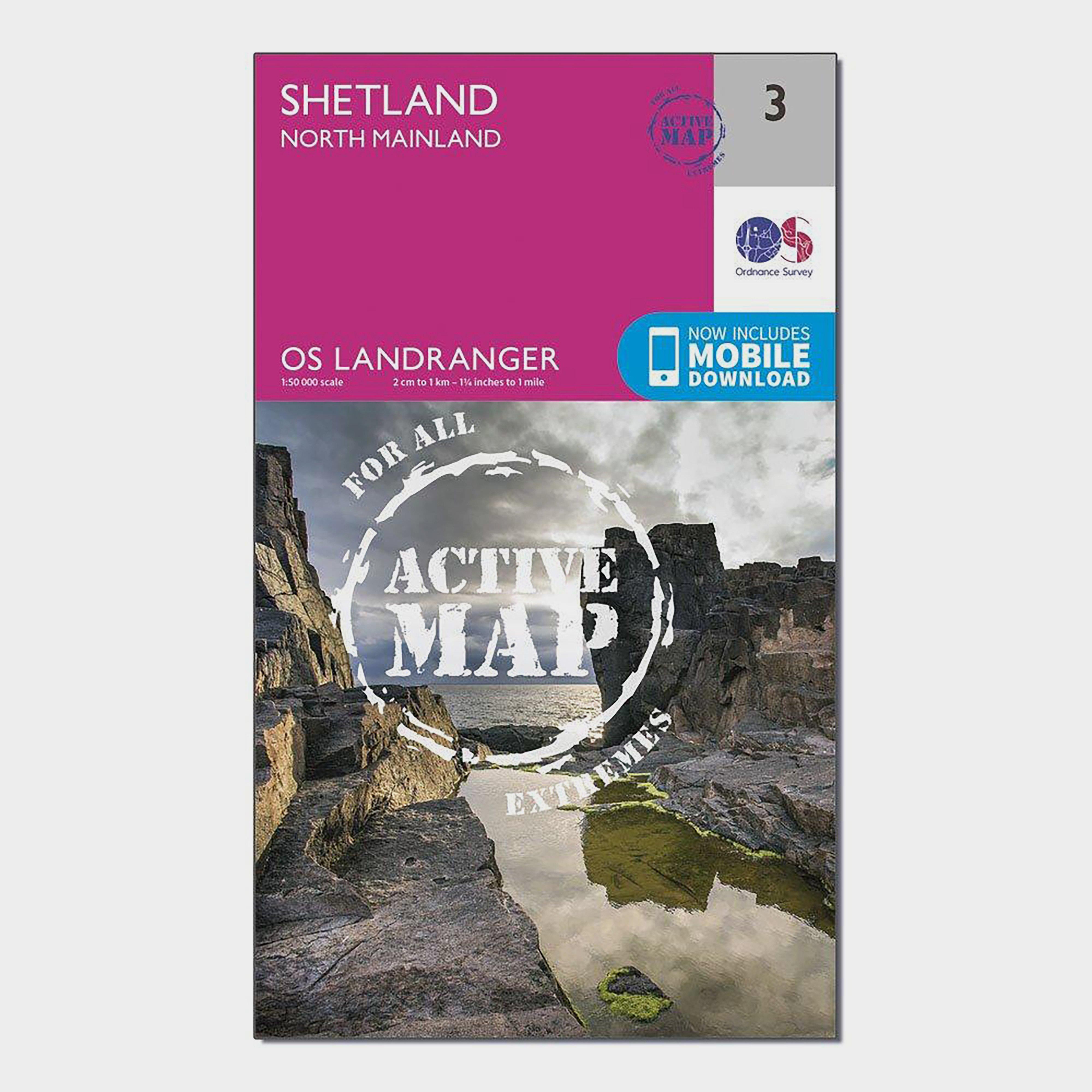 Ordnance Survey Landranger Active 3 Shetland  Sullom VoeandWhalsay Map With Digital Version  Pink
