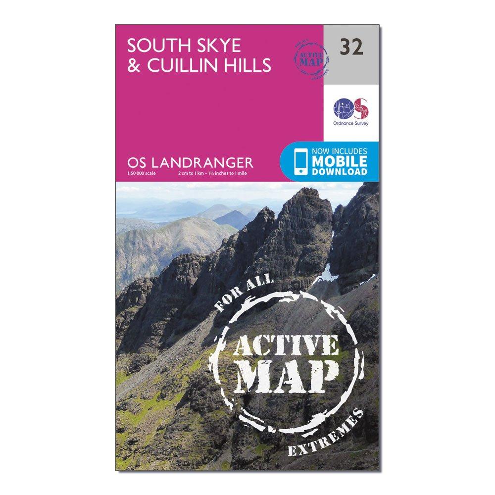 Ordnance Survey Landranger Active 32 South SkyeandCuillin Hills Map With Digital Version  Pink
