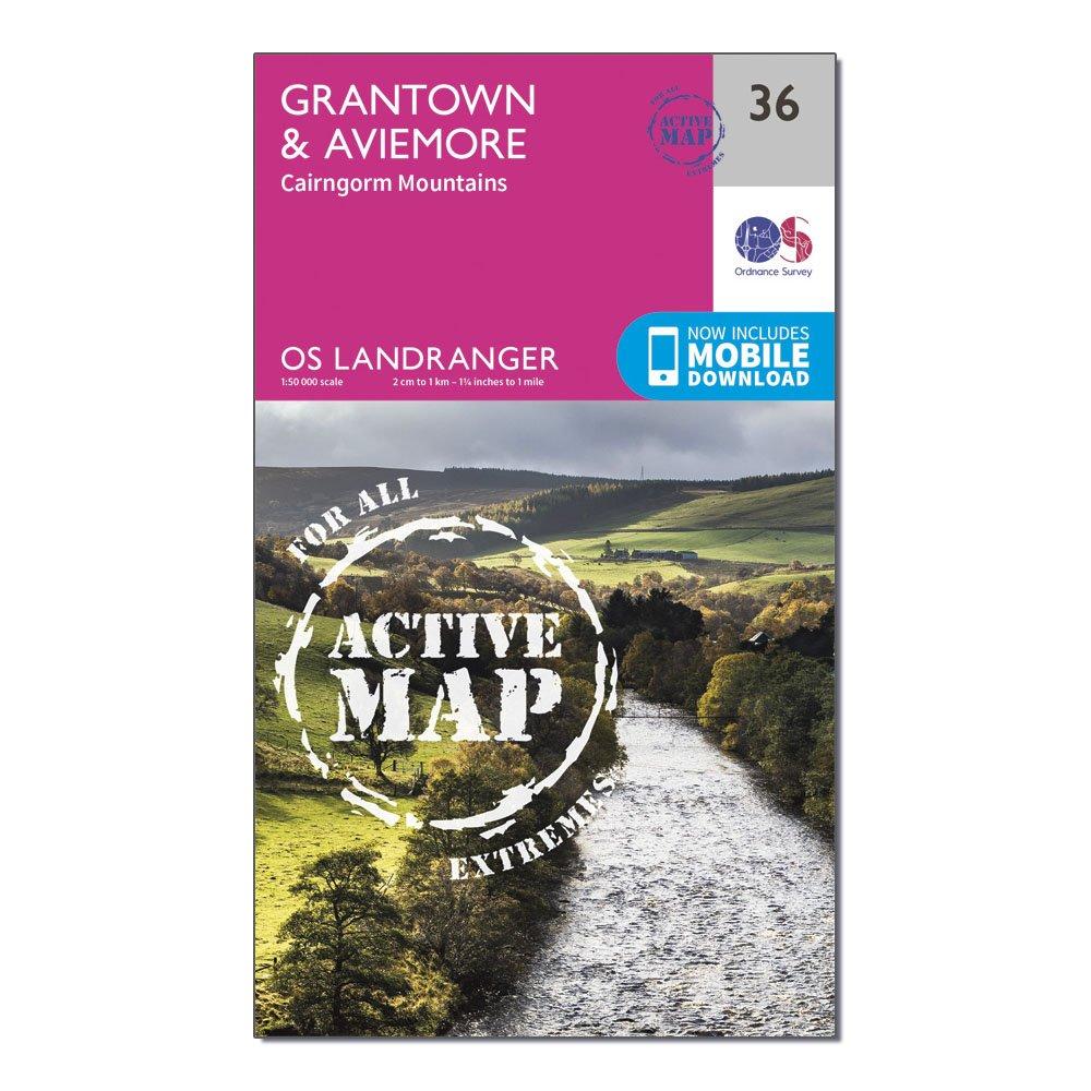 Ordnance Survey Landranger Active 36 Grantown  AviemoreandCairngorm Mountains Map With Digital Version  Pink