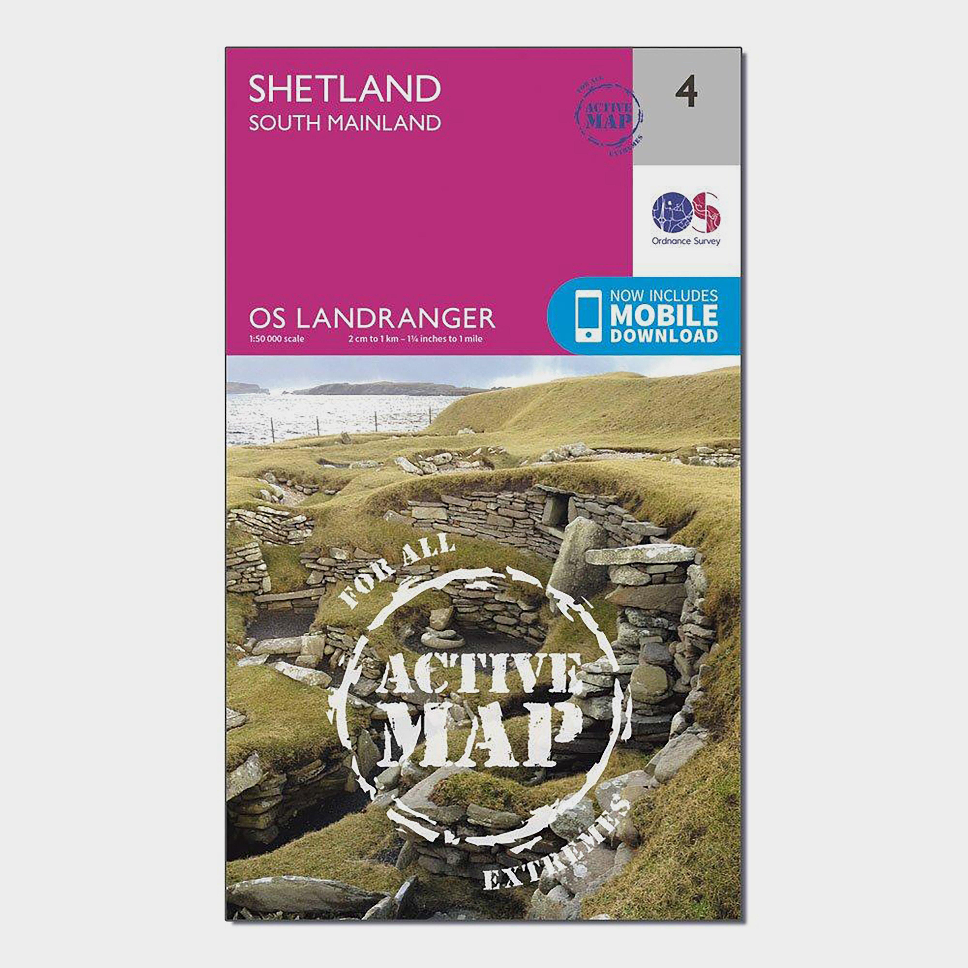 Ordnance Survey Landranger Active 4 Shetland  South Mainland Map With Digital Version  Pink