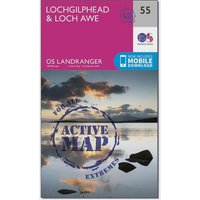 Ordnance Survey Landranger Active 55 LochgilpheadandLoch Awe Map With Digital Version  Pink