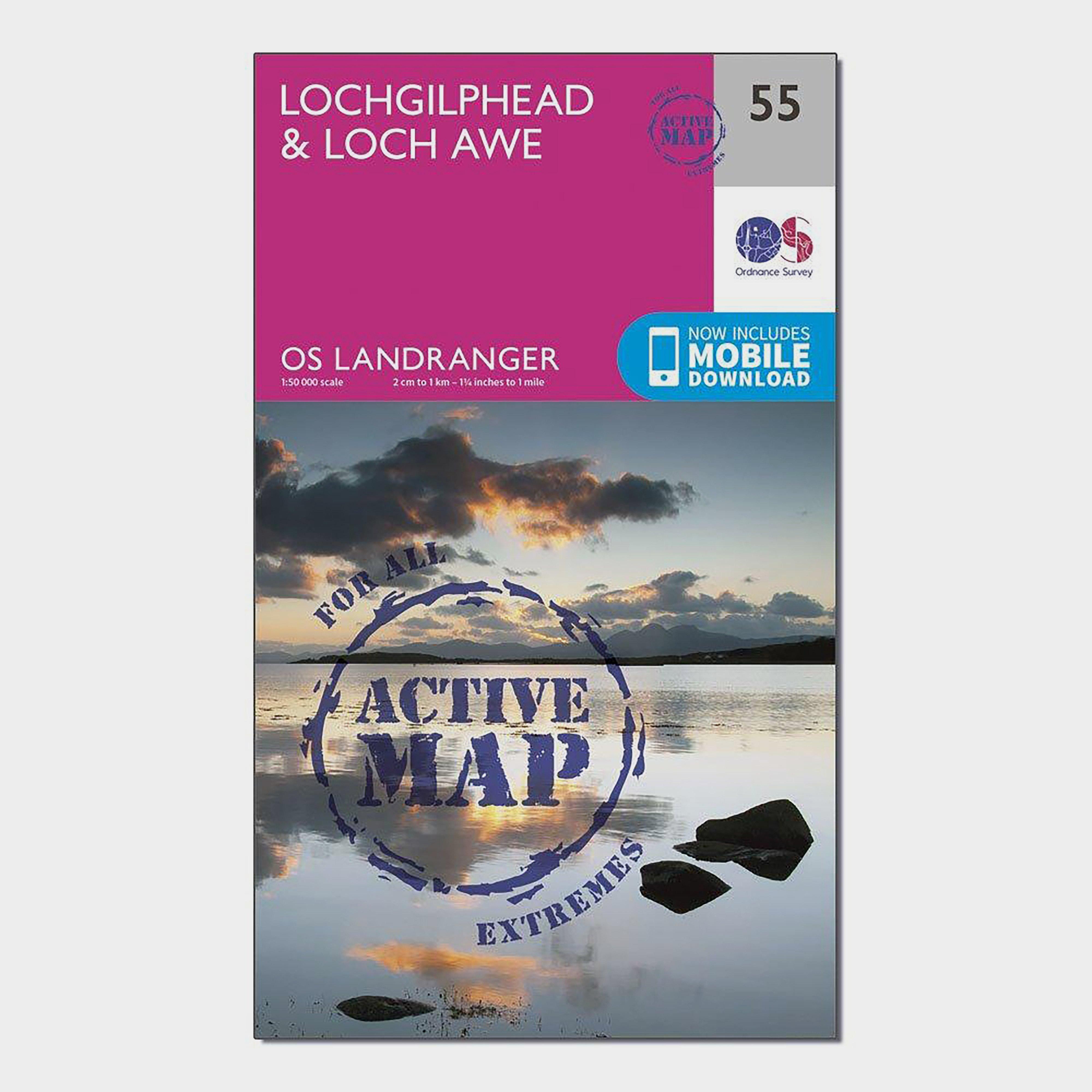 Ordnance Survey Landranger Active 55 LochgilpheadandLoch Awe Map With Digital Version  Pink