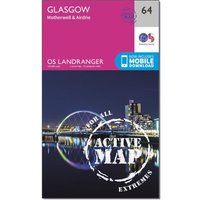 Ordnance Survey Landranger Active 64 Glasgow  MotherwellandAirdrie Map With Digital Version  Pink