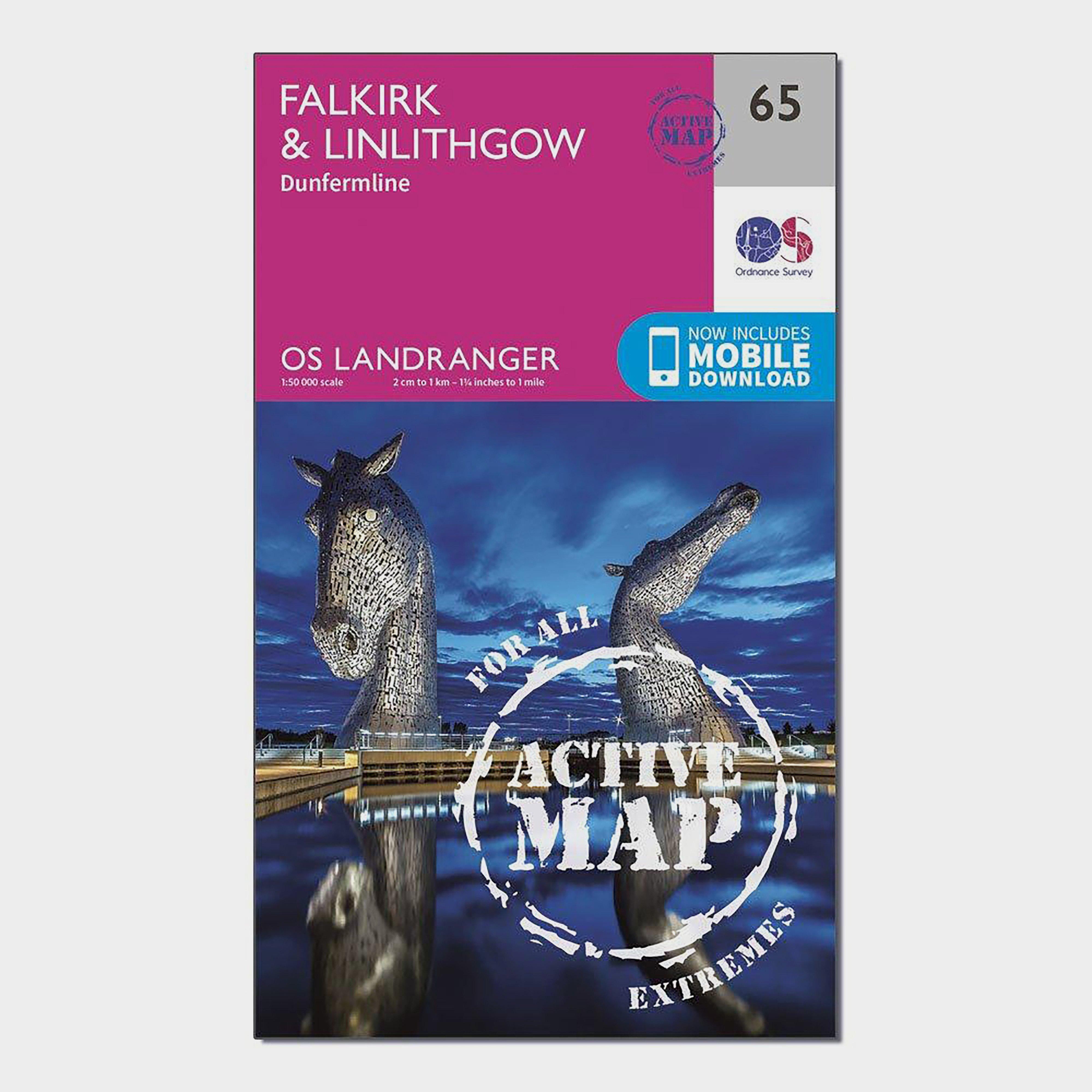Ordnance Survey Landranger Active 65 FalkirkandLinlithgow  Dunfermline Map With Digital Version  Pink