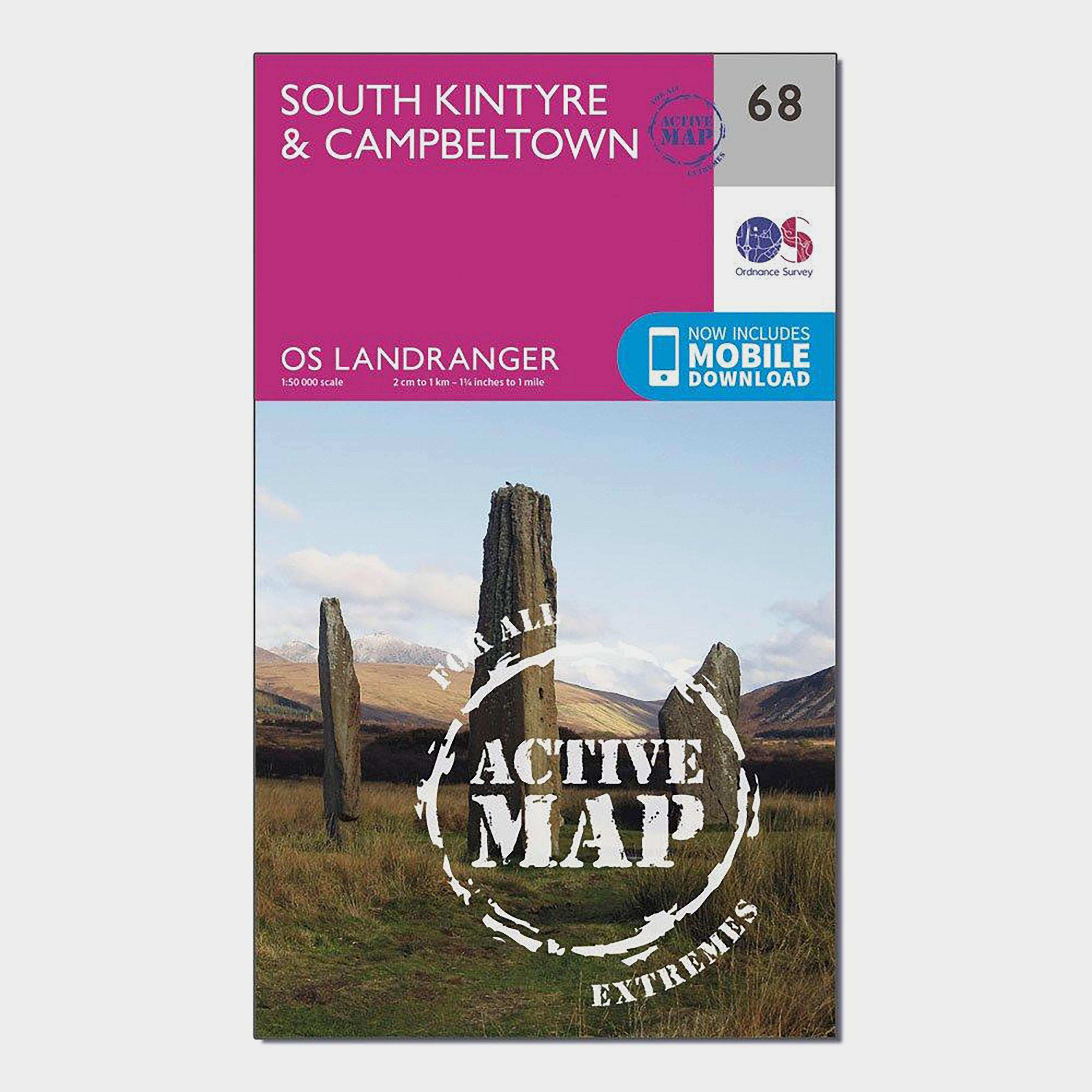 Ordnance Survey Landranger Active 68 South KintyreandCampbeltown Map With Digital Version  Pink