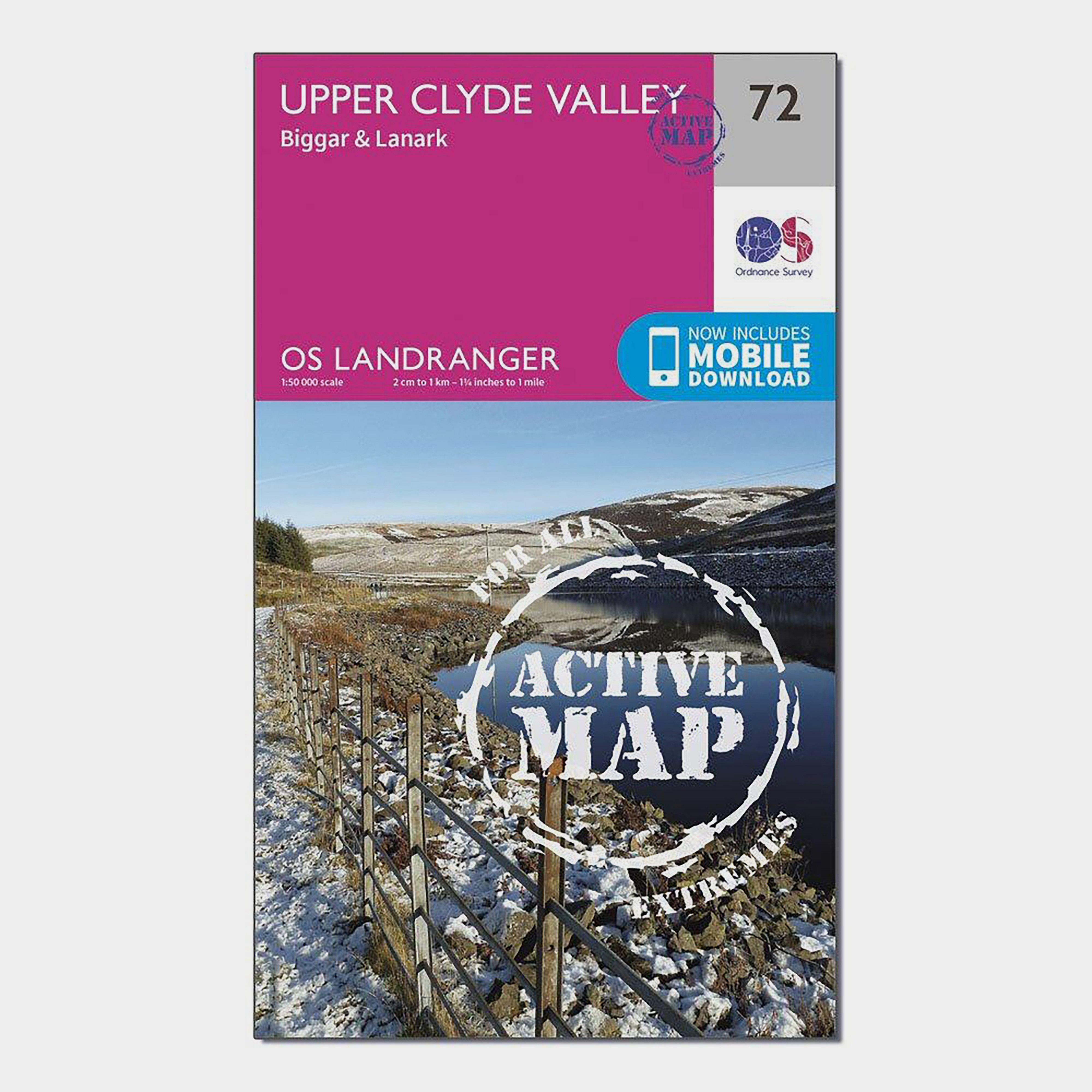 Ordnance Survey Landranger Active 72 Upper Clyde Valley  BiggarandLanark Map With Digital Version  Pink