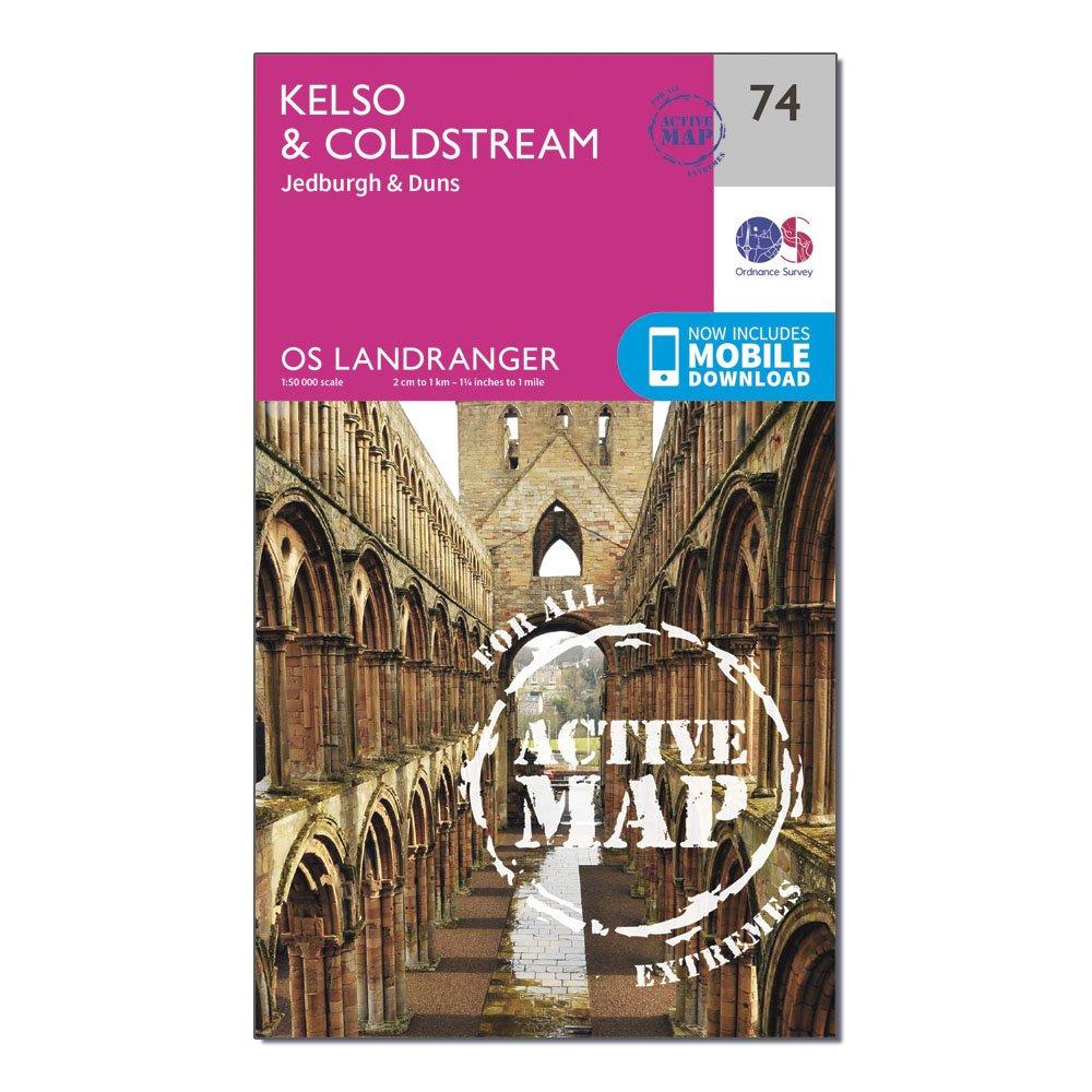 Ordnance Survey Landranger Active 74 KelsoandColdstream  JedburghandDuns Map With Digital Version  Pink