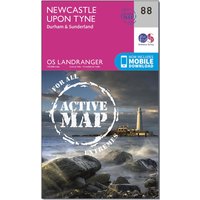 Ordnance Survey Landranger Active 88 Newcastle Upon Tyne  DurhamandSunderland Map With Digital Version  Pink
