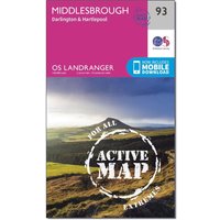 Ordnance Survey Landranger Active 93 Middlesbrough  DarlingtonandHartlepool Map With Digital Version  Pink