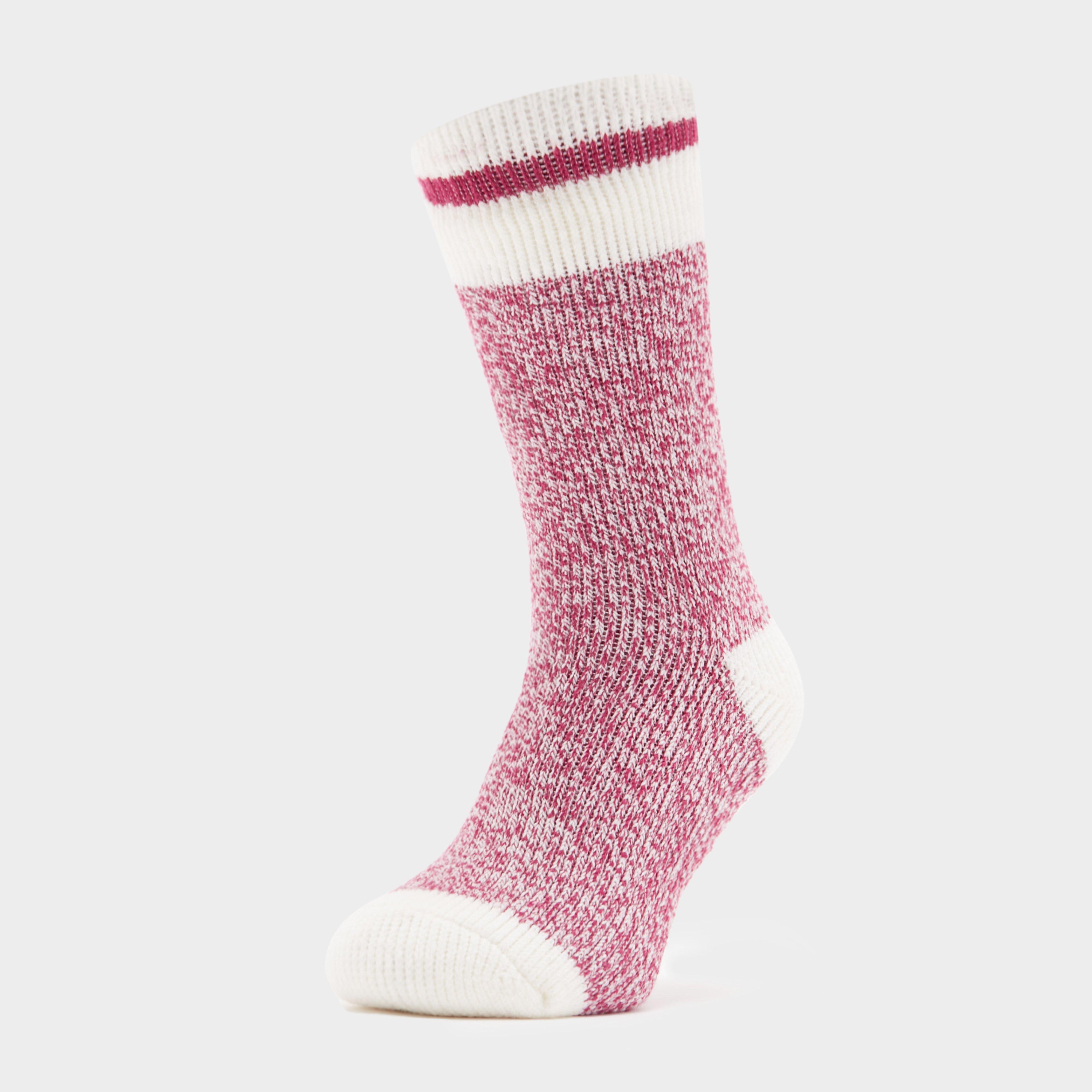 Heat Holders Ladies Cream Block Twist Socks - Purple/pink  Purple/pink