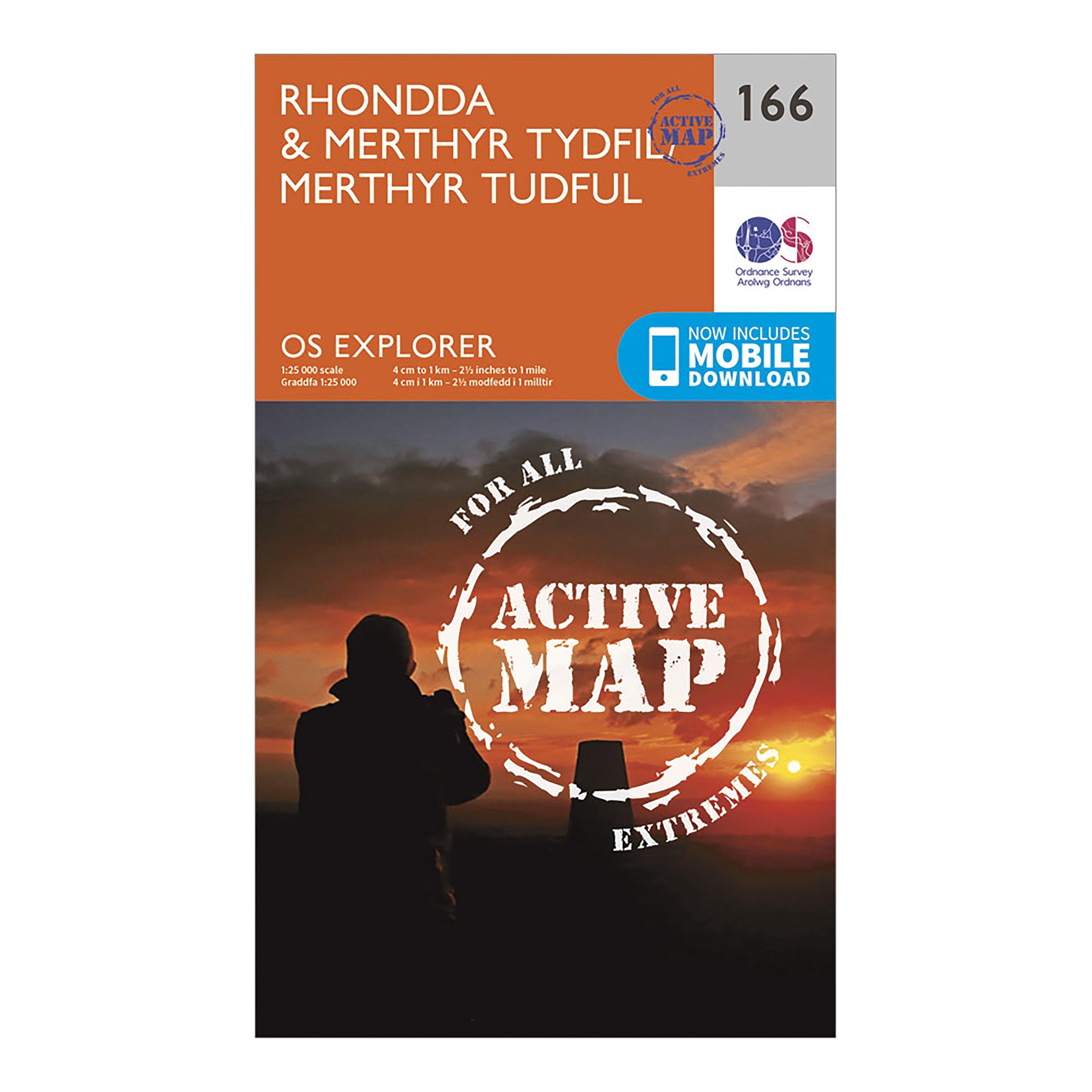 Ordnance Survey Explorer Active 166 RhonddaandMerthyr Tydfil Map With Digital Version - Orange/d  Orange/d