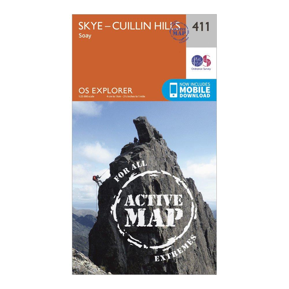 Ordnance Survey Explorer Active 411 Skye - Cuillin Hills Map With Digital Version - Orange/d  Orange/d