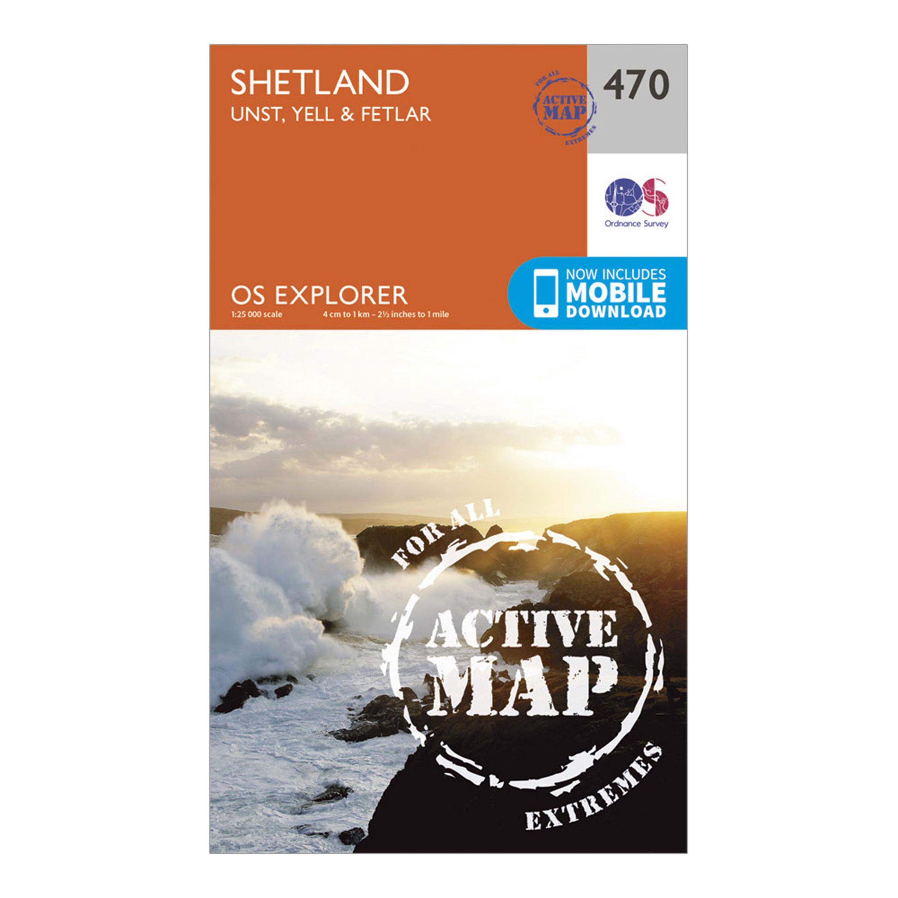 Ordnance Survey Explorer Active 470 Shetland - Unst  YellandFetlar Map With Digital Version - Orange/d  Orange/d