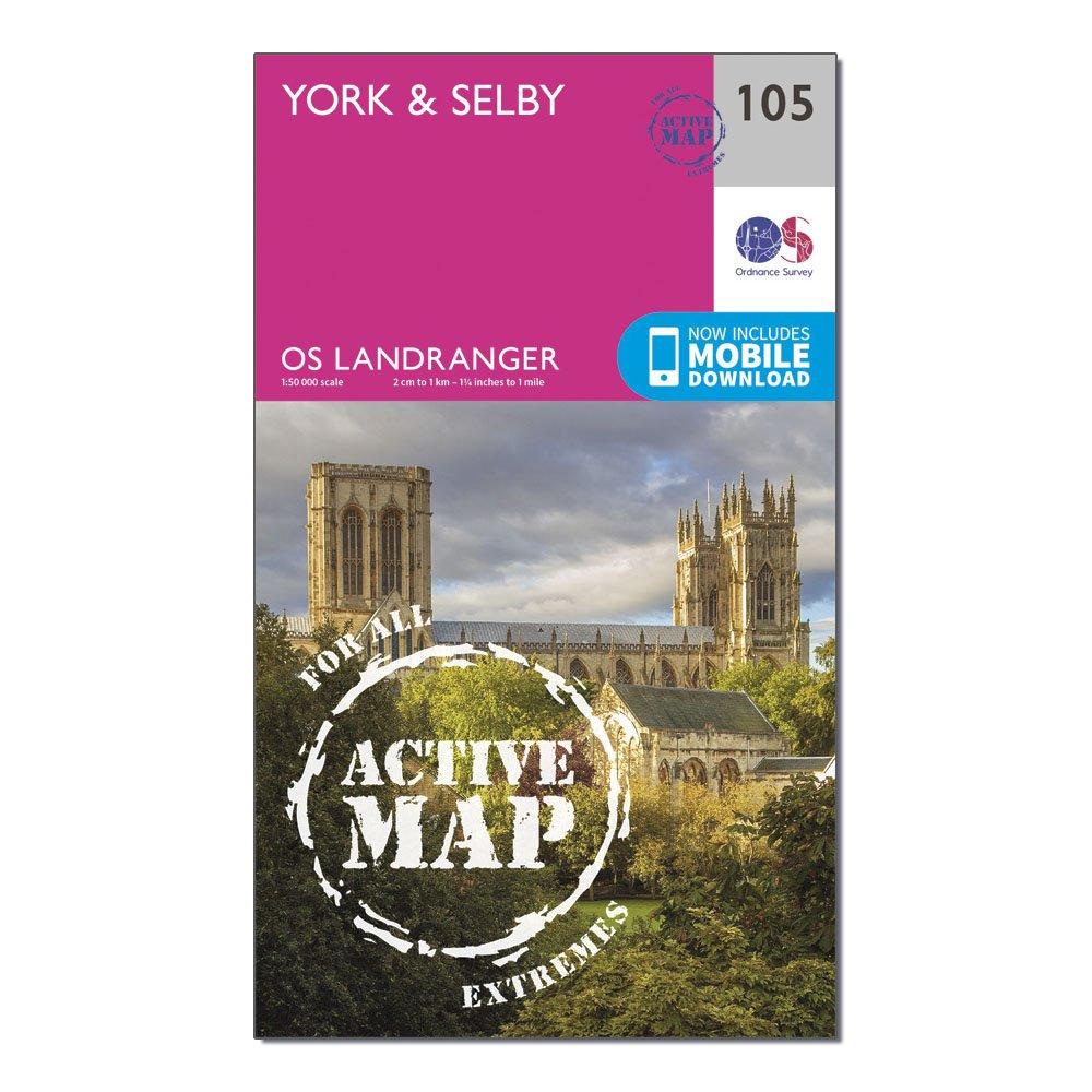 Ordnance Survey Landranger Active 105 YorkandSelby Map With Digital Version - Pink/d  Pink/d